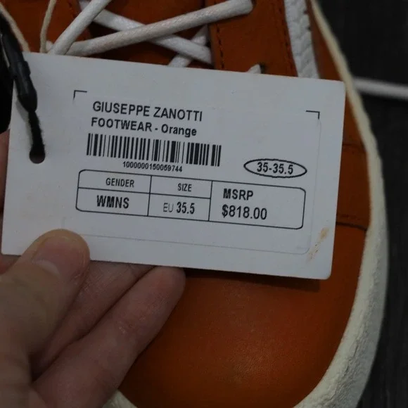 Giuseppe Zanotti Orange Leather Zip High Top Sneakers EU 35.5 - Picture 8 of 15